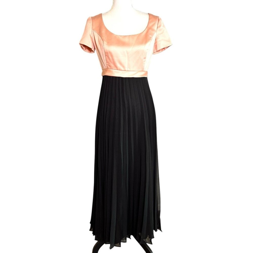 Vintage Jim Hjelm Occasions Mother of the Bride Pink Black Pleated Maxi Dress S